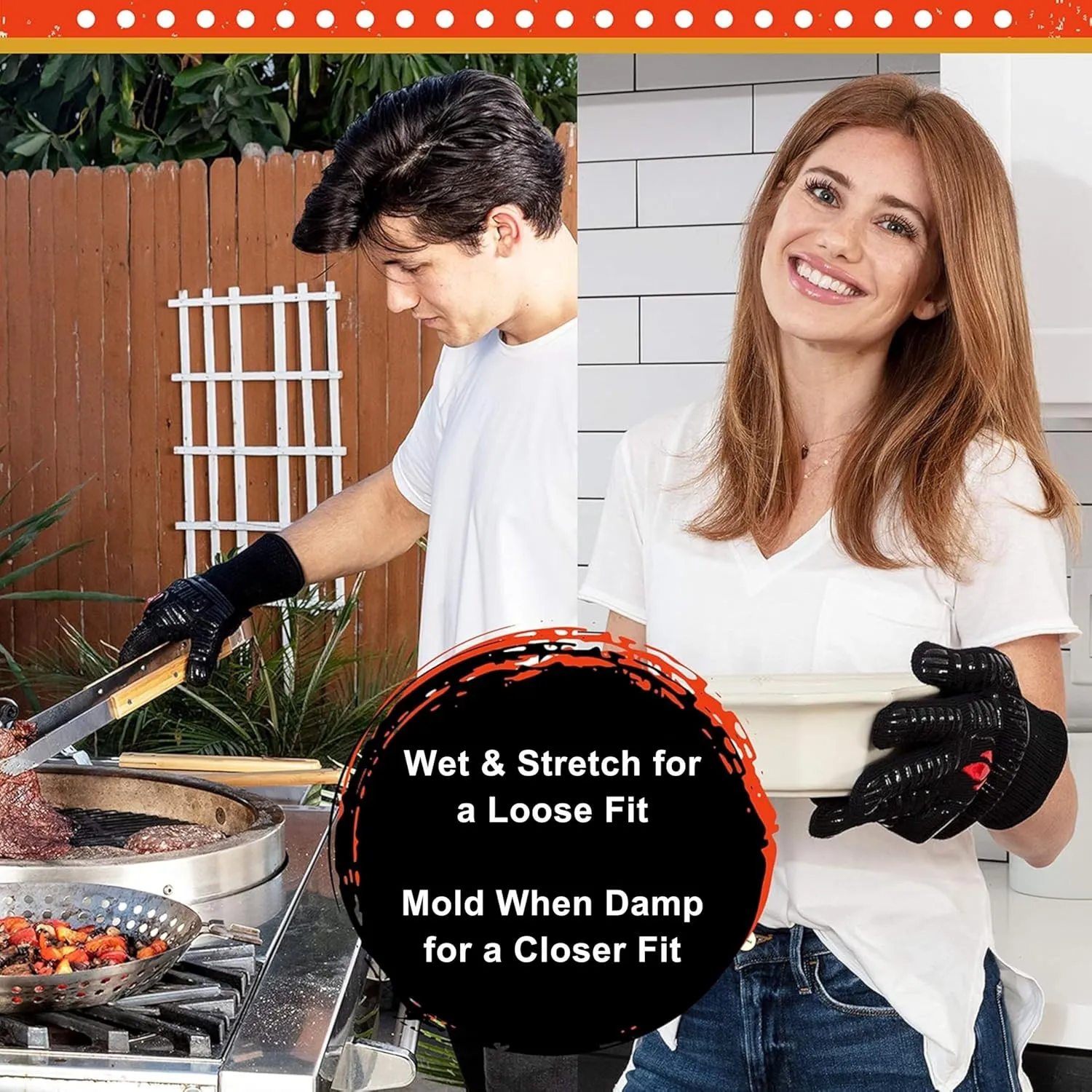 GRILL HEAT AID Premium Grill Gloves Heat Proof for Grilling - BBQ Gloves 1472°F Heat-Resistant Oven Mitts with Fingers for Cooking, Baking Pizza in Oven, Fire Gloves for Barbecue, Smoker, Campfire