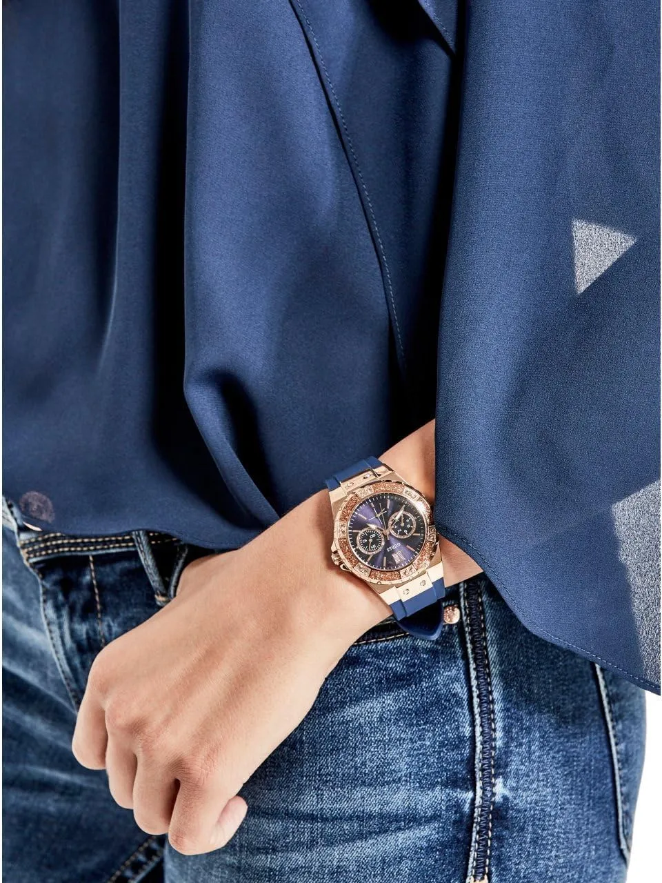 GUESS Women's Stainless Steel   Stain Resistant Silicone Watch