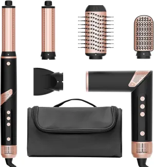 Hair Dryer Brush – 5-in-1 Hair Styler Set, Auto Air Wrap Curlers, Straightener, Frizz-Free Fast Drying, Volumizing, 110,000 RPM Blow Dryer with 200 Million Ions – Multi-Styler & Travel Case