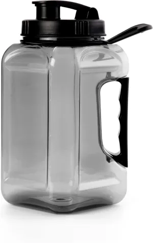 Half Gallon Water Jug Bottle Large Sports Water Bottle Water Jug With Time Marker BPA Free Reusable Gym Sports Outdoor 64oz Grey