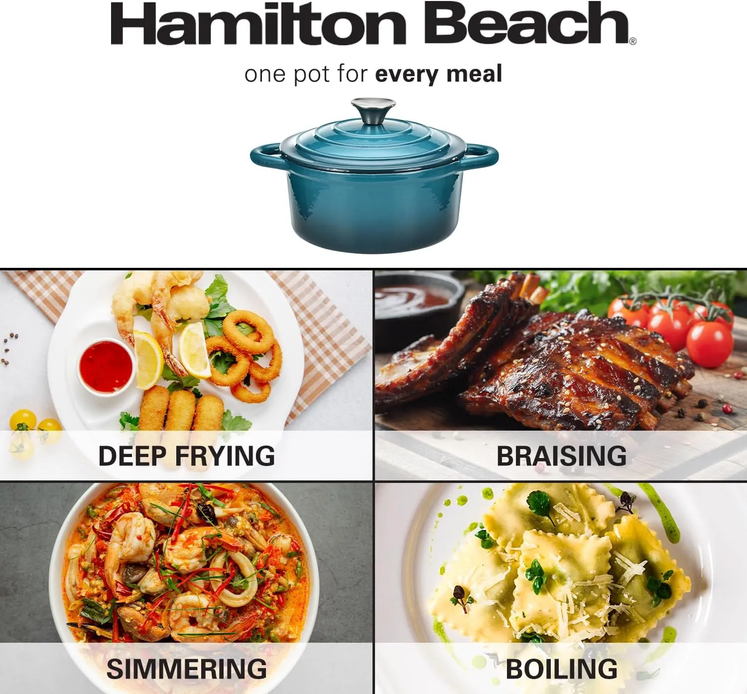 Hamilton Beach Enameled Cast Iron Dutch Oven Navy (3-Quart) | Cream Enamel Coating Pot with Lid | Cast Iron with Even Heat Distribution | Easy Grip to Handles & Multipurpose