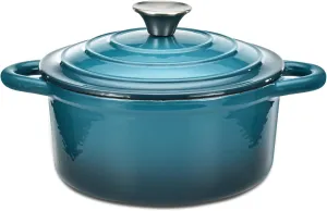Hamilton Beach Enameled Cast Iron Dutch Oven Navy (3-Quart) | Cream Enamel Coating Pot with Lid | Cast Iron with Even Heat Distribution | Easy Grip to Handles & Multipurpose