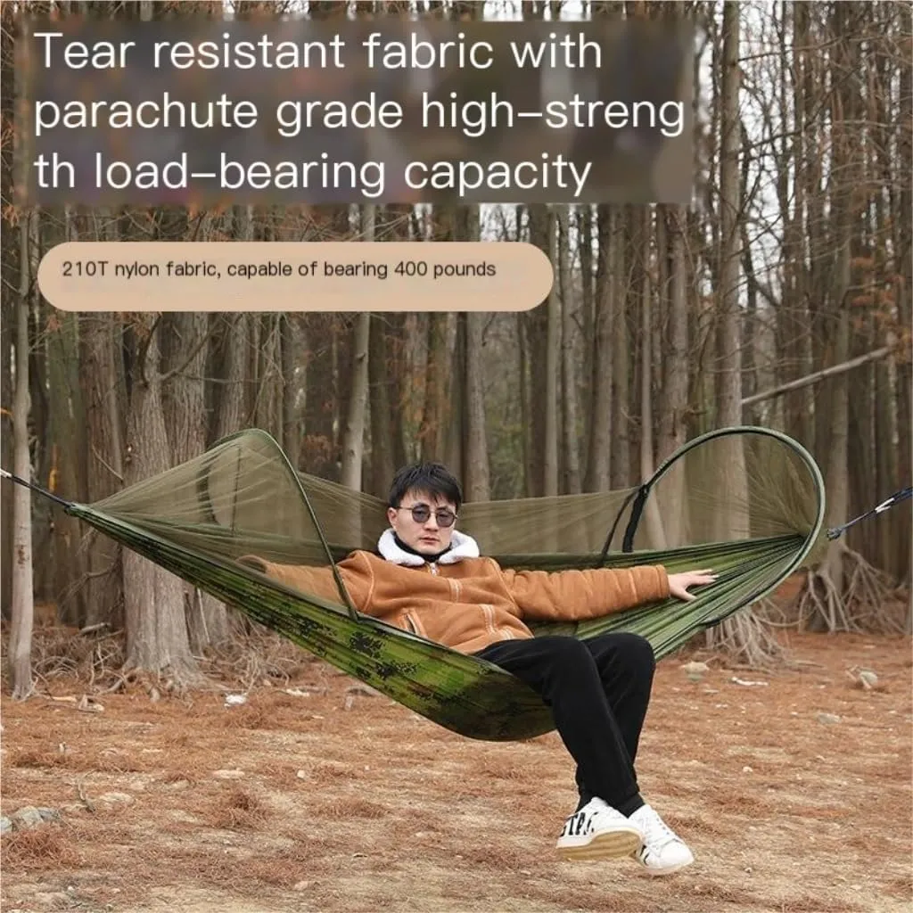 Hammock Outdoor Anti-Rollover Nylon Hammock with Mosquito Net Automatic Quick-Opening Pole Mosquito Net Hammock Hammocks for Outside(Red)