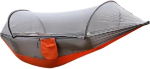 Hammock Outdoor Anti-Rollover Nylon Hammock with Mosquito Net Automatic Quick-Opening Pole Mosquito Net Hammock Hammocks for Outside(Red)