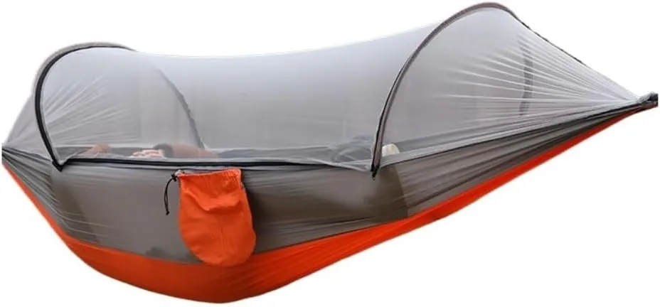 Hammock Outdoor Anti-Rollover Nylon Hammock with Mosquito Net Automatic Quick-Opening Pole Mosquito Net Hammock Hammocks for Outside(Red)