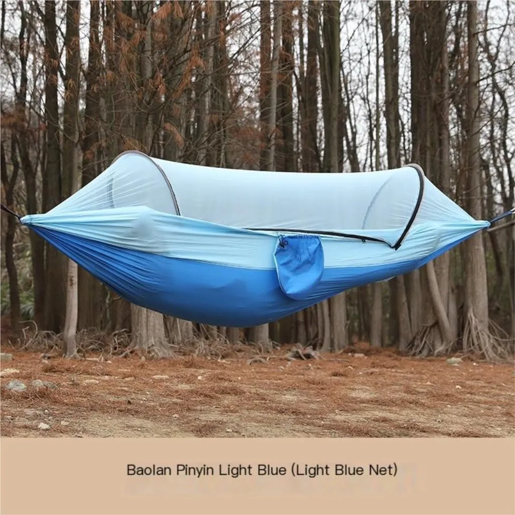 Hammock Outdoor Anti-Rollover Nylon Hammock with Mosquito Net Automatic Quick-Opening Pole Mosquito Net Hammock Hammocks for Outside(Red)