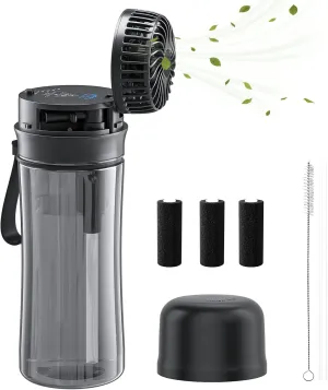 HandFan Bottle - 20 oz, 2 Lids (Straw Lids), Leak Proof - Fitness Water Bottles and Flasks with Cooling Handheld Fan for Men, Women and Children - Valentine's Day Gift for Men or Women - Black
