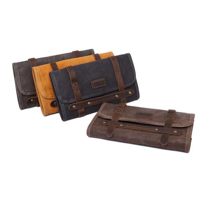 Handmade Vintage Foldable Canvas Tool Bag with Flap Cover