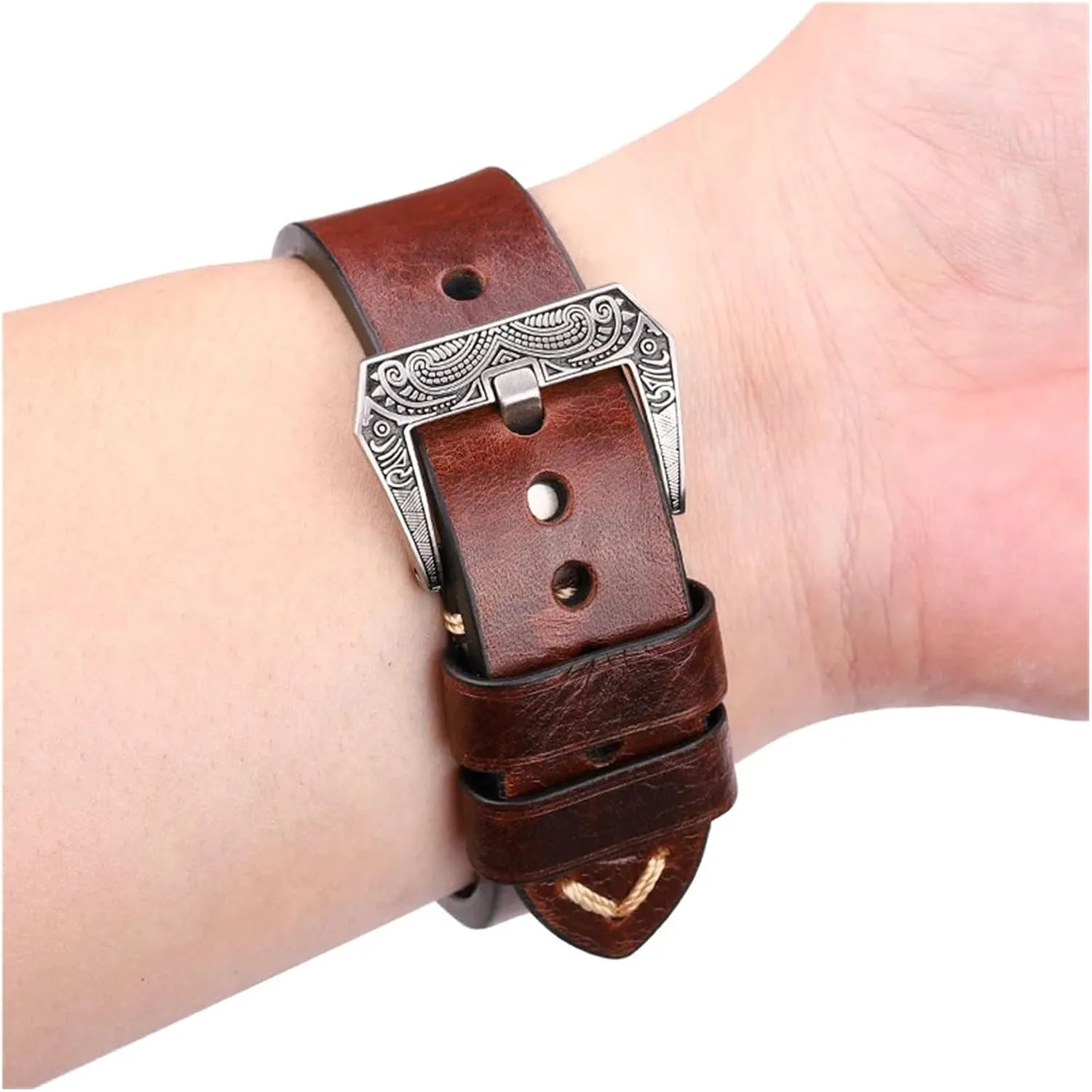 Handmade Watchband 20mm 22mm 24mm Leather Watch Band Strap 4 Colors Cowhide Watch Accessories Retro Steel Buckle