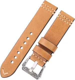 Handmade Watchband 20mm 22mm 24mm Leather Watch Band Strap 4 Colors Cowhide Watch Accessories Retro Steel Buckle