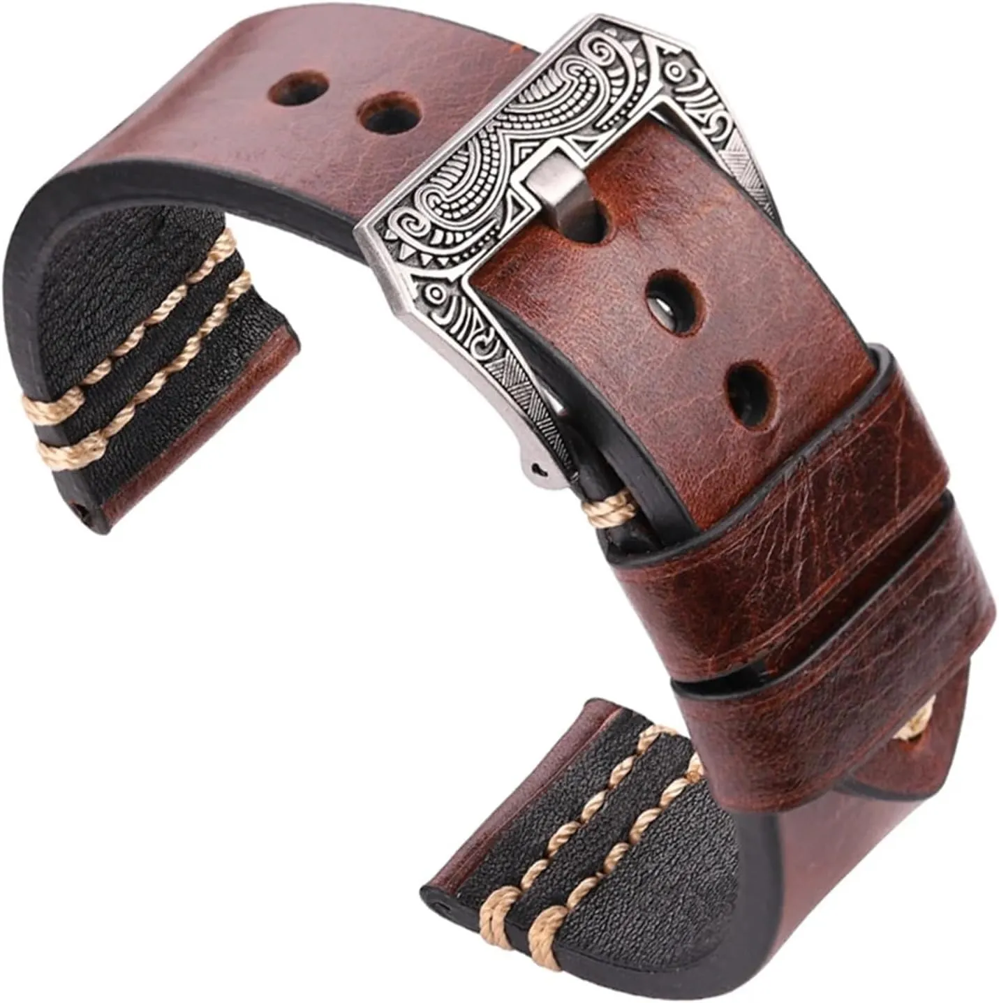 Handmade Watchband 20mm 22mm 24mm Leather Watch Band Strap 4 Colors Cowhide Watch Accessories Retro Steel Buckle