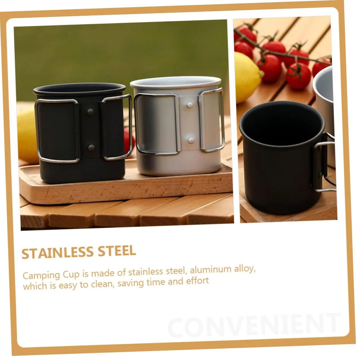 Happyyami 3pcs Travel Friendly Foldable Cup Camping Water Mug Portable Stainless Steel Cup Compact