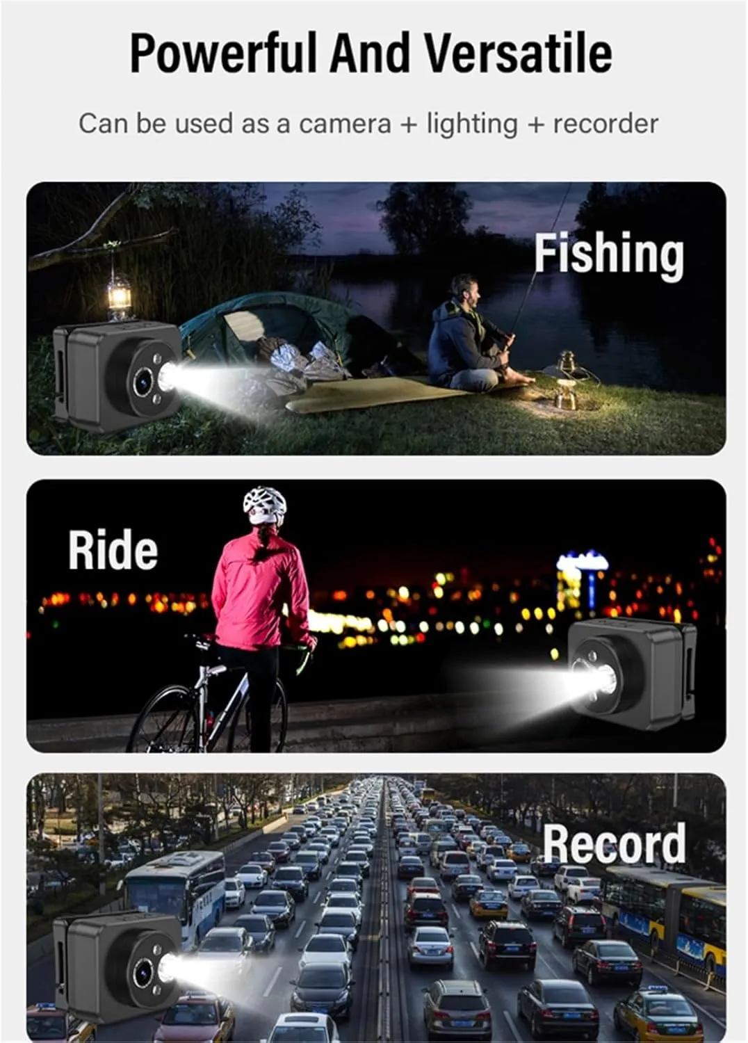 Head Mounted Camera 120°Wide Angles Night Sights Headlamp Headlights for Motorcycling Adventure