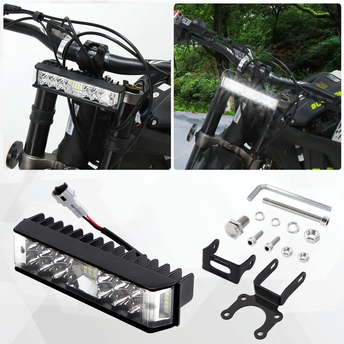 Headlight Kit, Plug N Play Light Bar Headlight for Sur Ron Segway with Headlamp Mount Bracket, Powersports Head Lamp Bulbs & Assemblies for Sur Ron Segway (Without Switch)