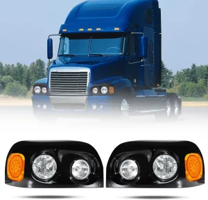 Headlights Compatible with Freightliner Century 2004-2015 Pair Set Front Headlamp DOT and SAE Approved (Black-Led turn signal)