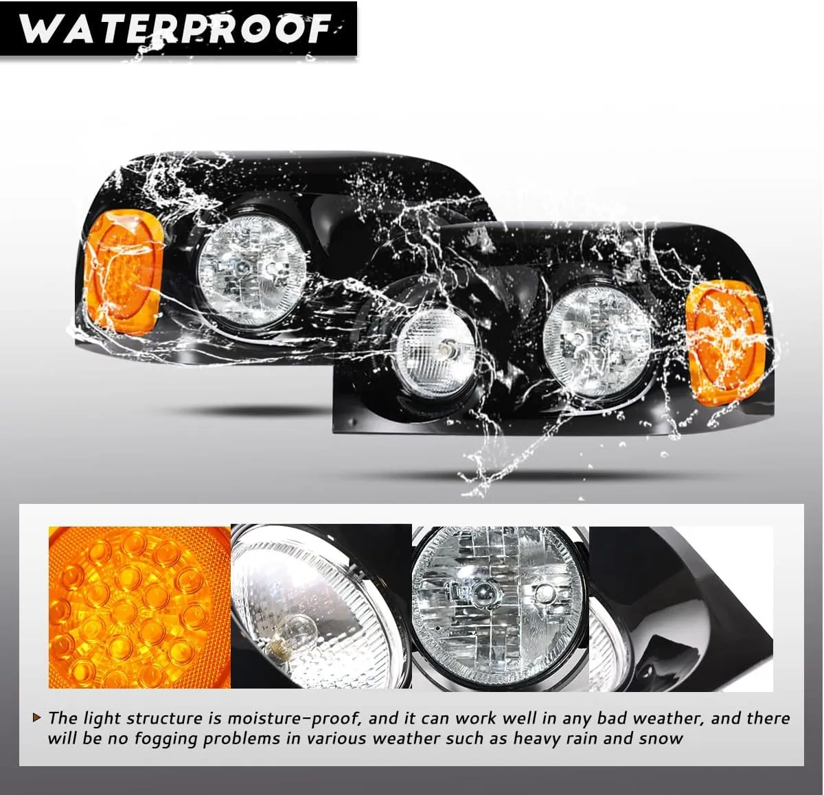 Headlights Compatible with Freightliner Century 2004-2015 Pair Set Front Headlamp DOT and SAE Approved (Black-Led turn signal)