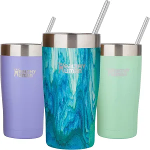 Healthy Human Stainless Steel Tumbler with Straw & Lid | Splash Proof Insulated Travel Cup | Eco-Friendly Coffee Tumblers | Water Cups with Straws Cleaner and Splash Proof Lids (20oz, Bora Bora)