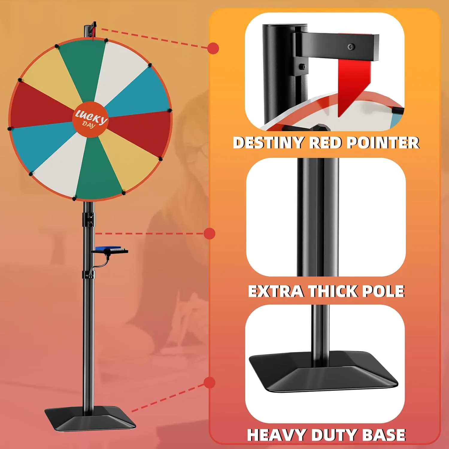 Heavy Duty Prize Wheel, 24 Inch Dual Use Prize Wheel,Adjustable Tabletop & Floor Stand, 10 Slots,1Bracket, Dry Erase Kit - Wheel of Fortune Game for Carnival, Casino & Trade Show.