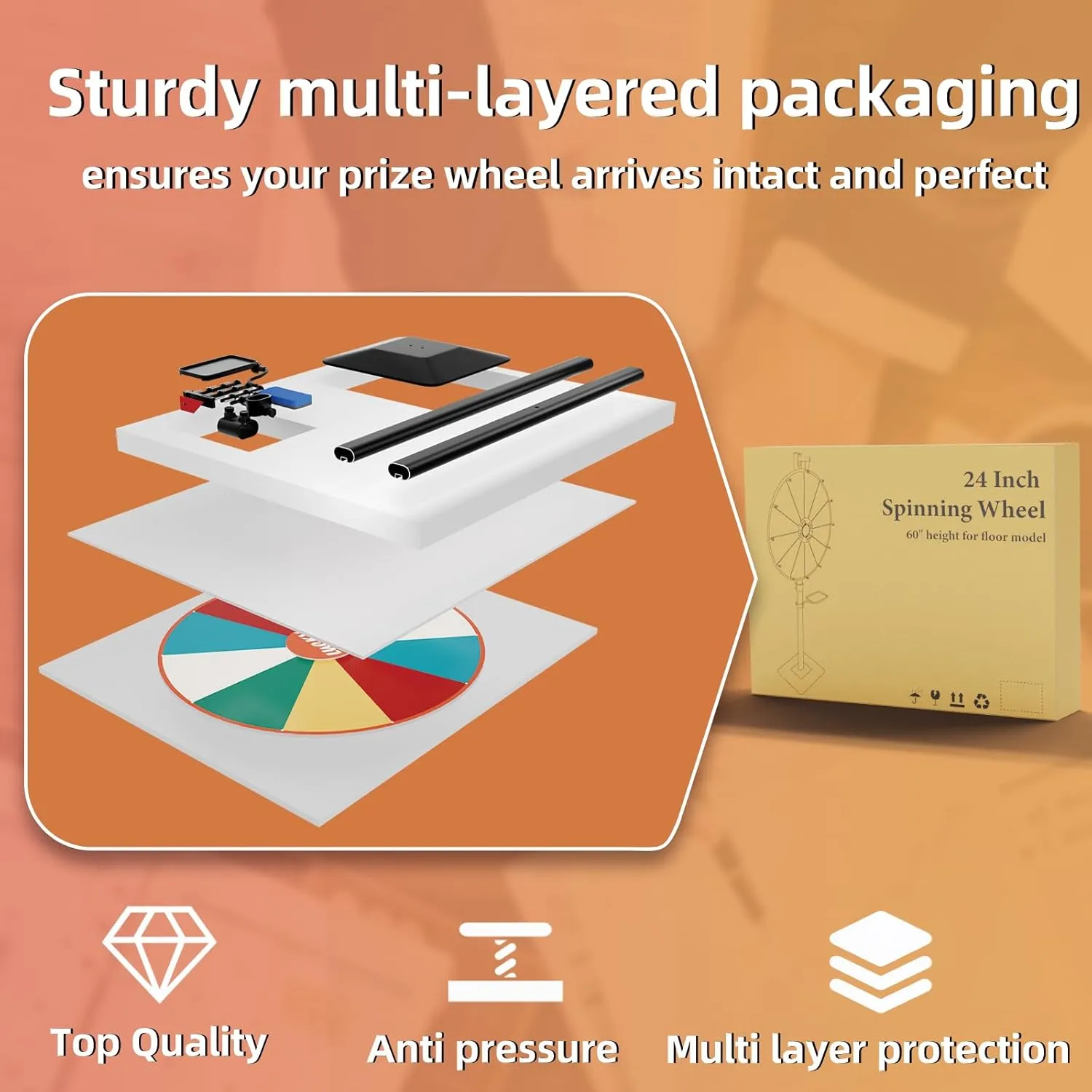 Heavy Duty Prize Wheel, 24 Inch Dual Use Prize Wheel,Adjustable Tabletop & Floor Stand, 10 Slots,1Bracket, Dry Erase Kit - Wheel of Fortune Game for Carnival, Casino & Trade Show.