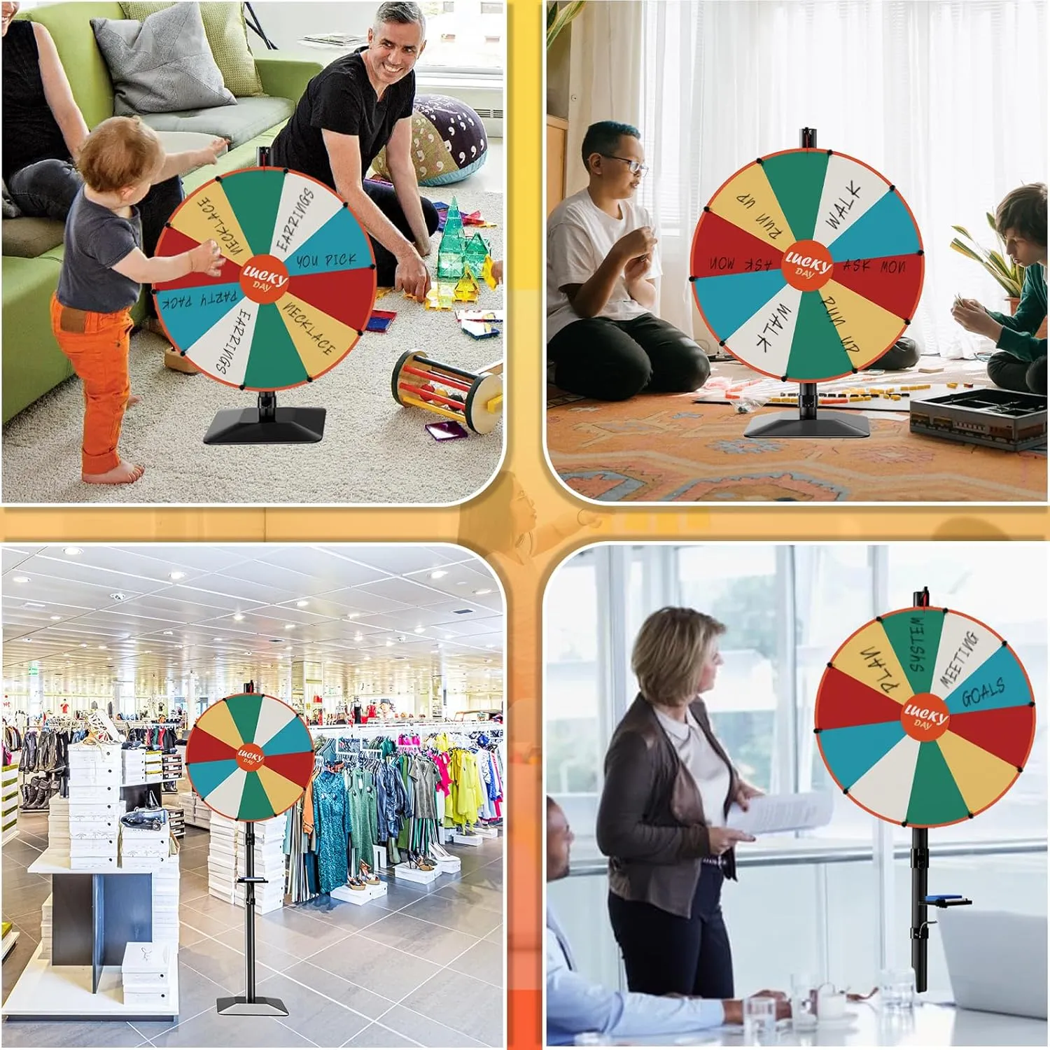 Heavy Duty Prize Wheel, 24 Inch Dual Use Prize Wheel,Adjustable Tabletop & Floor Stand, 10 Slots,1Bracket, Dry Erase Kit - Wheel of Fortune Game for Carnival, Casino & Trade Show.