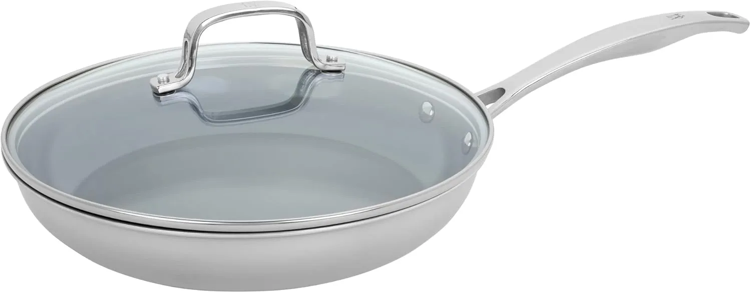 HENCKELS Clad H3 10-inch Induction Ceramic Nonstick Frying Pan with Lid, Stainless Steel, Durable and Easy to clean