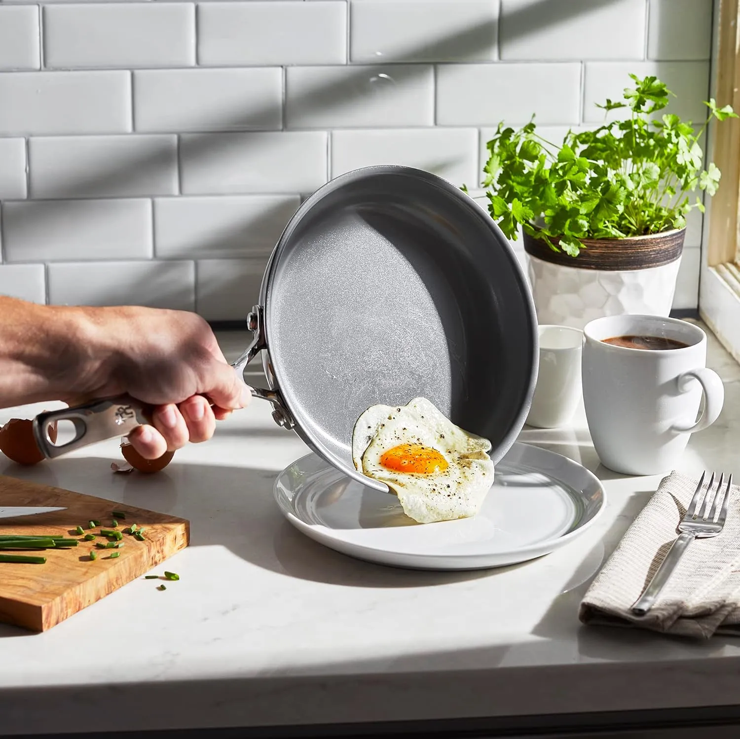 HENCKELS Clad H3 8-inch Induction Ceramic Nonstick Frying Pan, Stainless Steel, Durable and Easy to clean