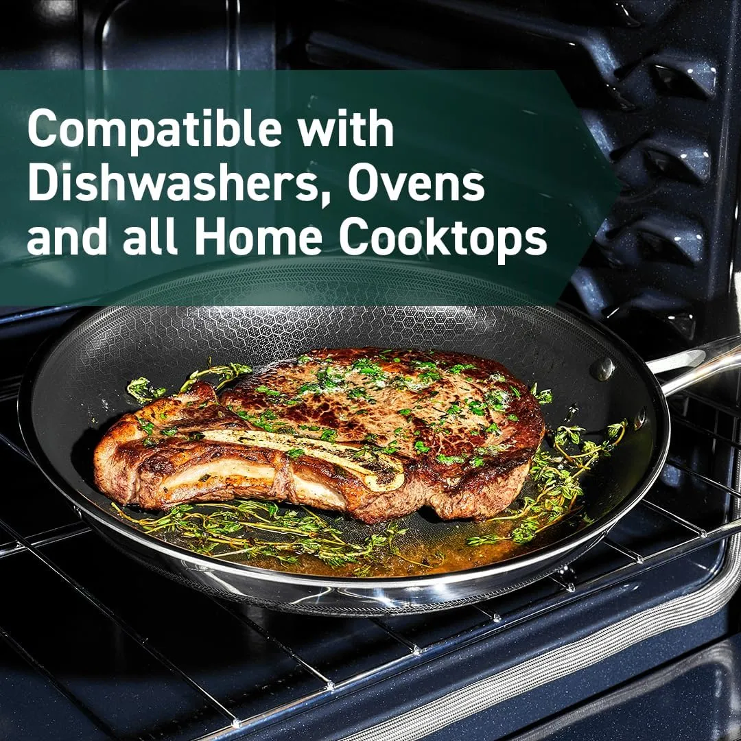 HexClad Hybrid Nonstick 10-Inch Frying Pan with Tempered Glass Lid, Stay-Cool Handle, Dishwasher-Friendly, Oven-Safe Up to 900°F, Induction-Ready, Compatible with All Cooktops