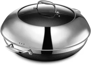 HexClad Hybrid Nonstick 14-Inch Wok with Stainless Steel Lid, Stay-Cool Handles, Dishwasher-Friendly, Oven-Safe Up to 900°F, Induction Ready, Compatible with All Cooktops