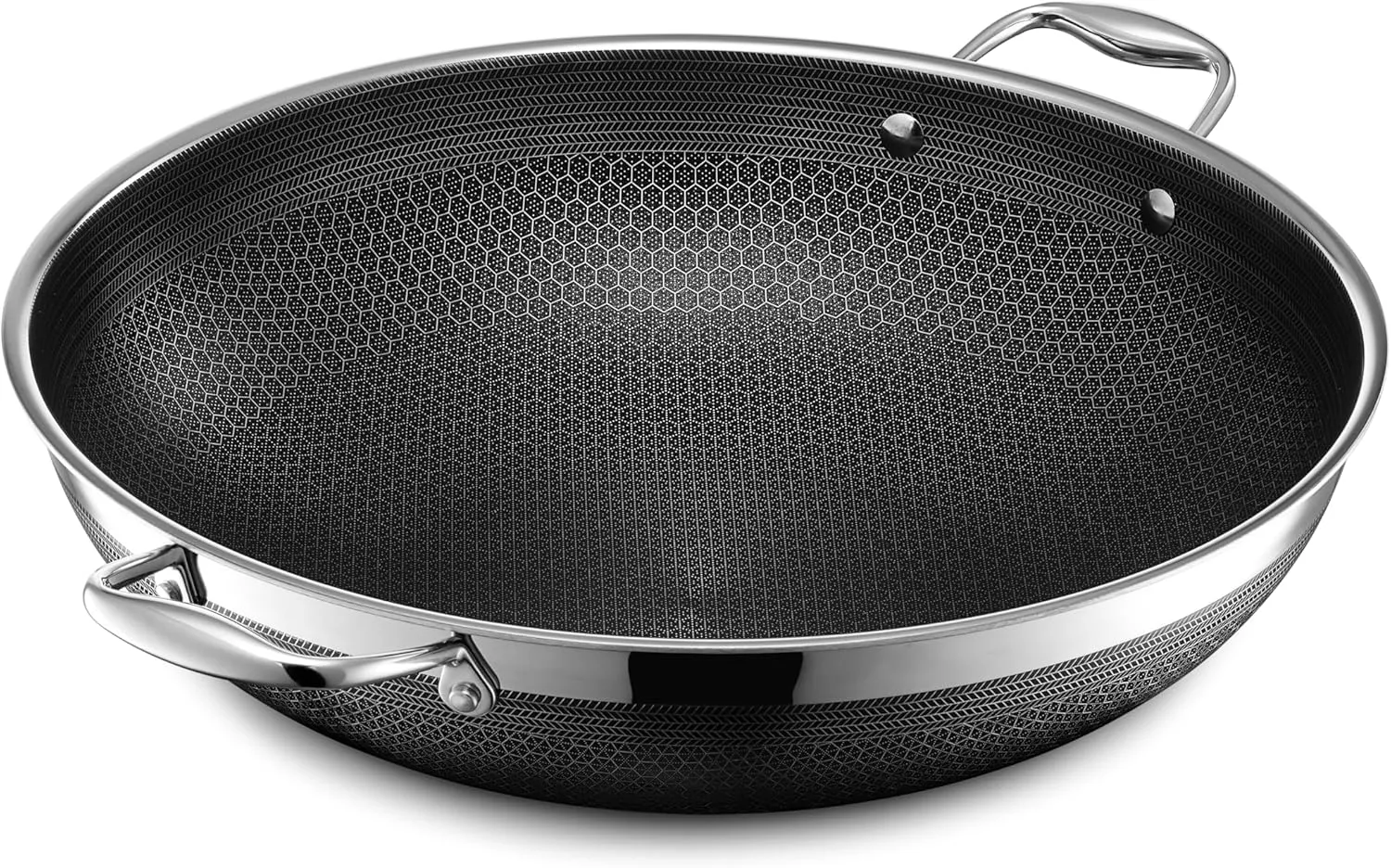 HexClad Hybrid Nonstick 14-Inch Wok with Stainless Steel Lid, Stay-Cool Handles, Dishwasher-Friendly, Oven-Safe Up to 900°F, Induction Ready, Compatible with All Cooktops