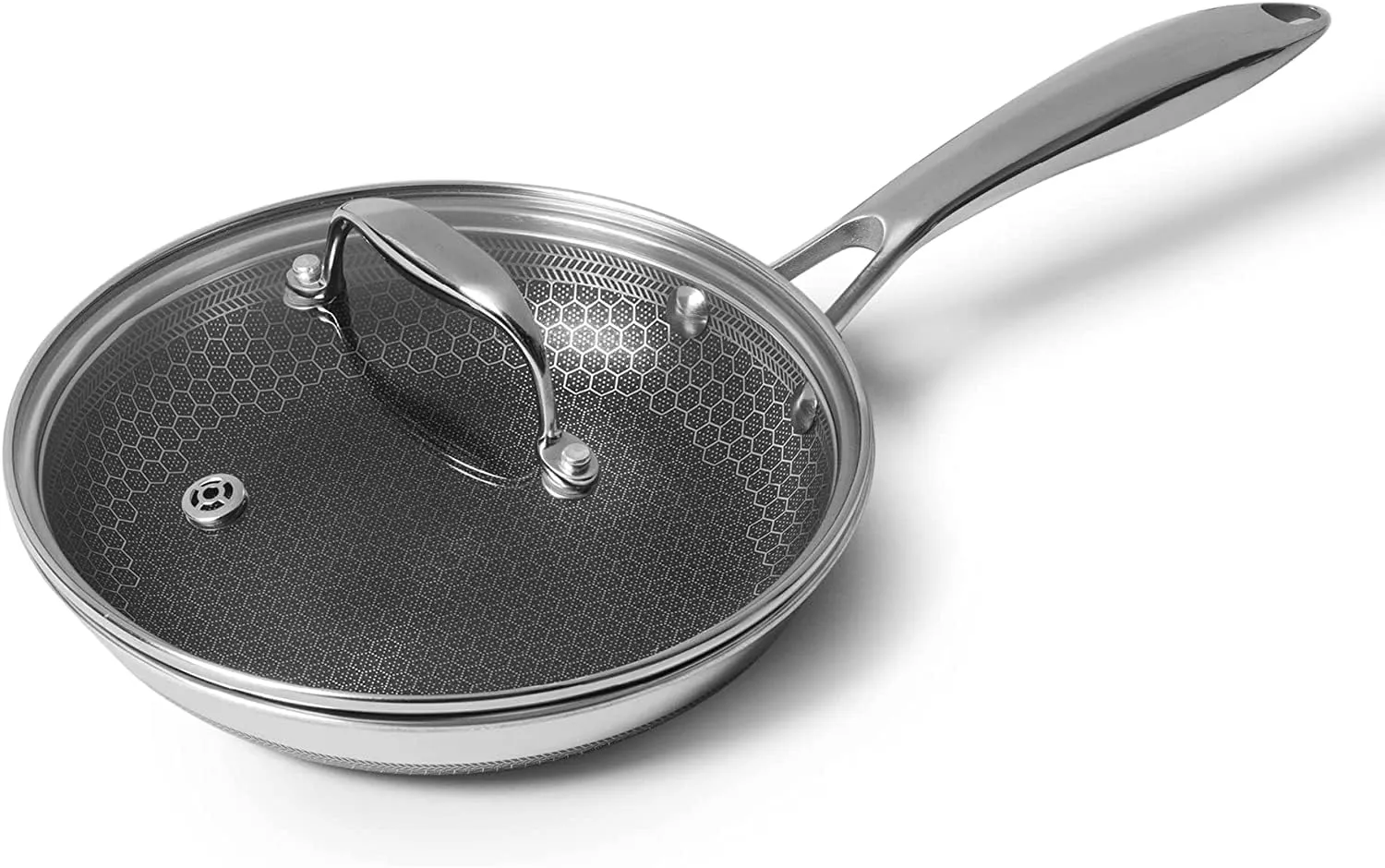 HexClad Tempered Glass Lid, 8-Inch, Designed for HexClad Hybrid Cookware, Steam Vented, Dishwasher Safe