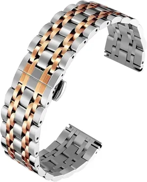 High End 316L Stainless Steel Watch Band For Women Men watch strap replacement accessories(Silver-Rose Gold,12mm)