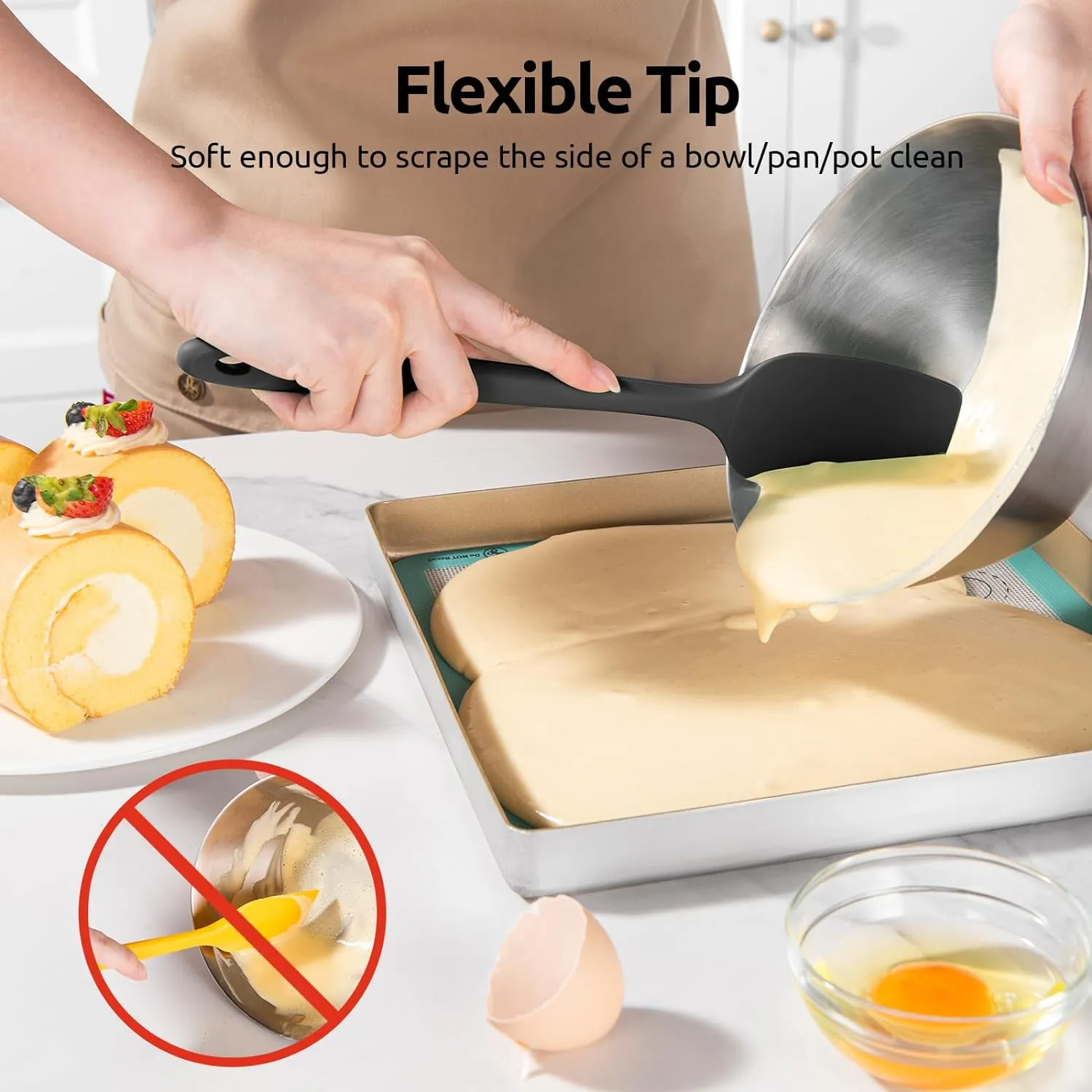 High Heat Resistant Silicone Spatulas: U-Taste 480ºF Hot Proof Food Grade Flexible Silicon Baking Scraper, Food Grade Rubber Kitchen Cooking Mixing Utensils for Nonstick Cookware Set of 4 (Black)