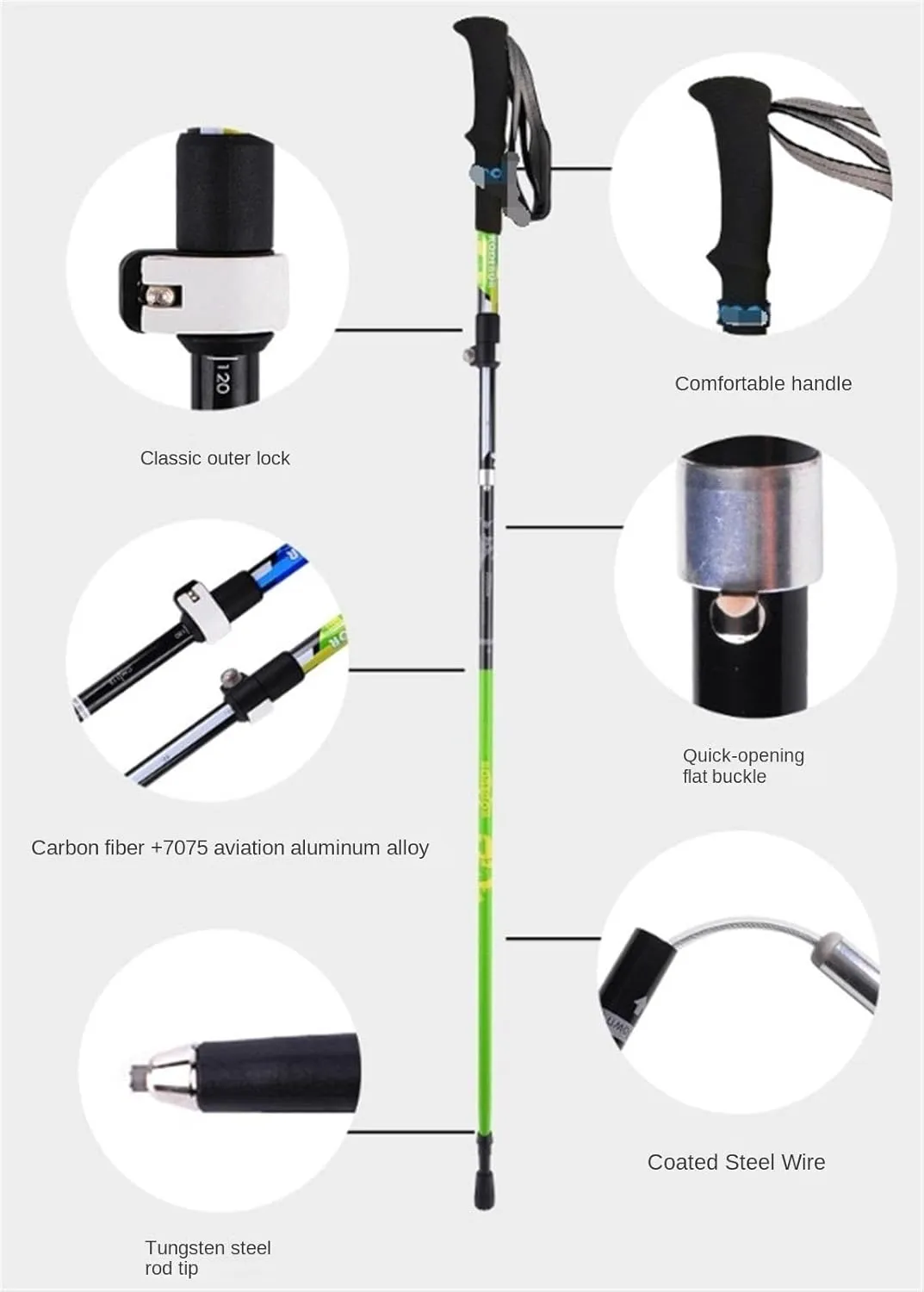 Hiking Trekking Poles Outdoor Carbon Fiber Trekking Poles Walking Climbing Poles Telescopic Foldable Sticks Hiking Sticks for Trekking(Green)