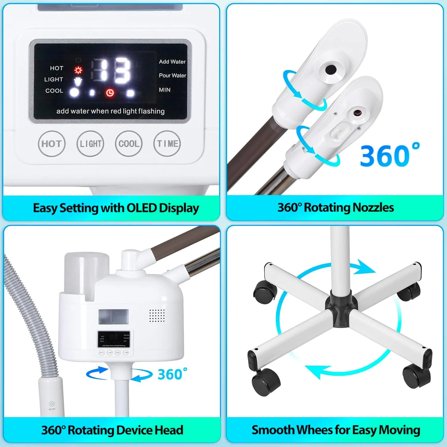 HomGarden Pro 3 in 1 Facial Steamer for Face Deep Cleaning, 5X LED Floor Magnifying Lamp UV Ozone Hot/Cool Mist Function Face Steamer Salon Spa Beauty Skin Care Equipment