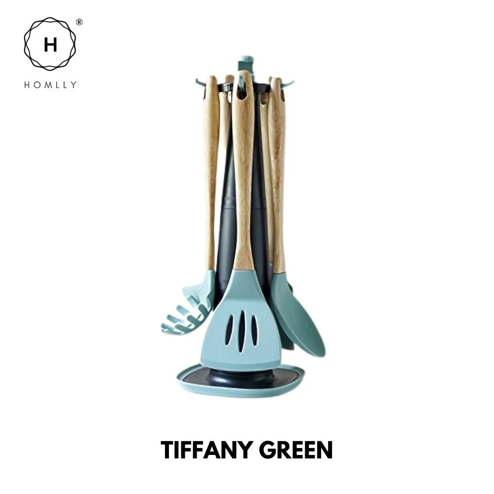 Homlly Silicone Wood Kitchen Utensils (6 piece Set)