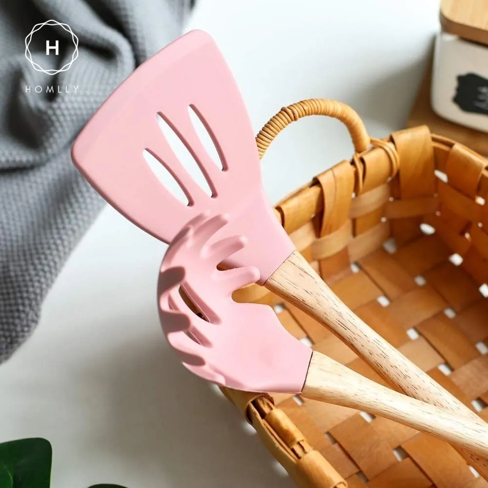 Homlly Silicone Wood Kitchen Utensils (6 piece Set)