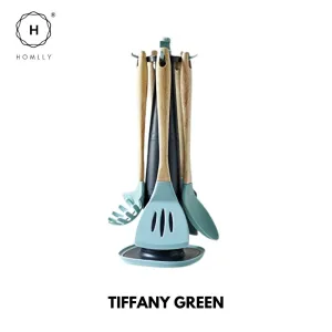Homlly Silicone Wood Kitchen Utensils (6 piece Set)