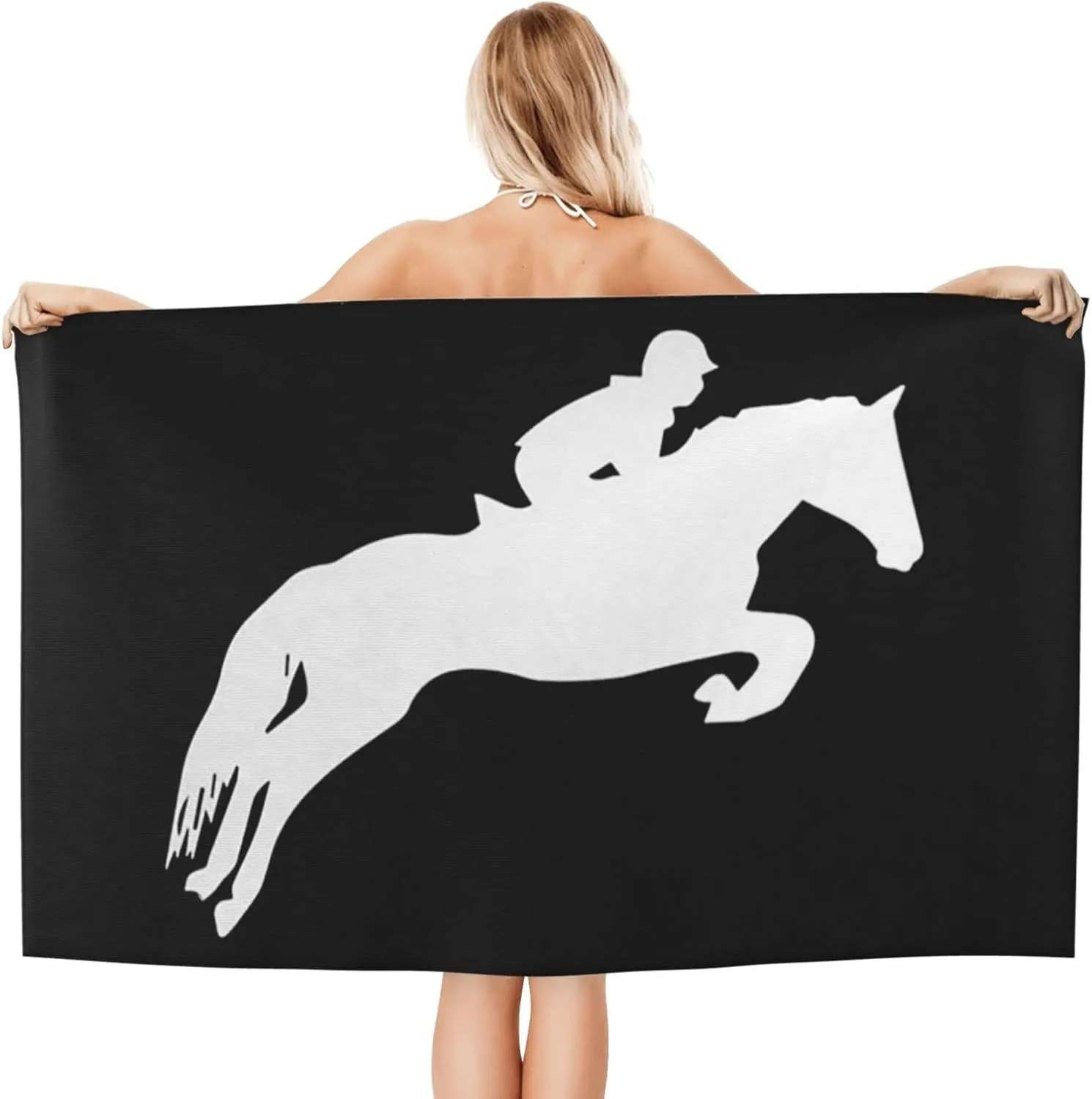 Horse Show Jumping Beach Towel Super Large Quick-Drying Absorbent Bath Towel