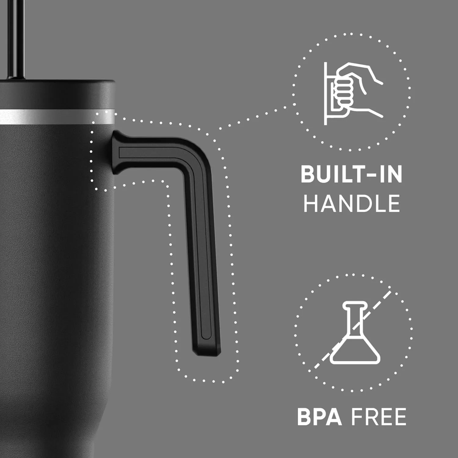 Hydrapeak Voyager 40 Oz Stainless Steel Tumbler with Handle, Insulated Water Bottle With Straw & Lid, Cupholder Friendly Reusable Travel Mug (Black)