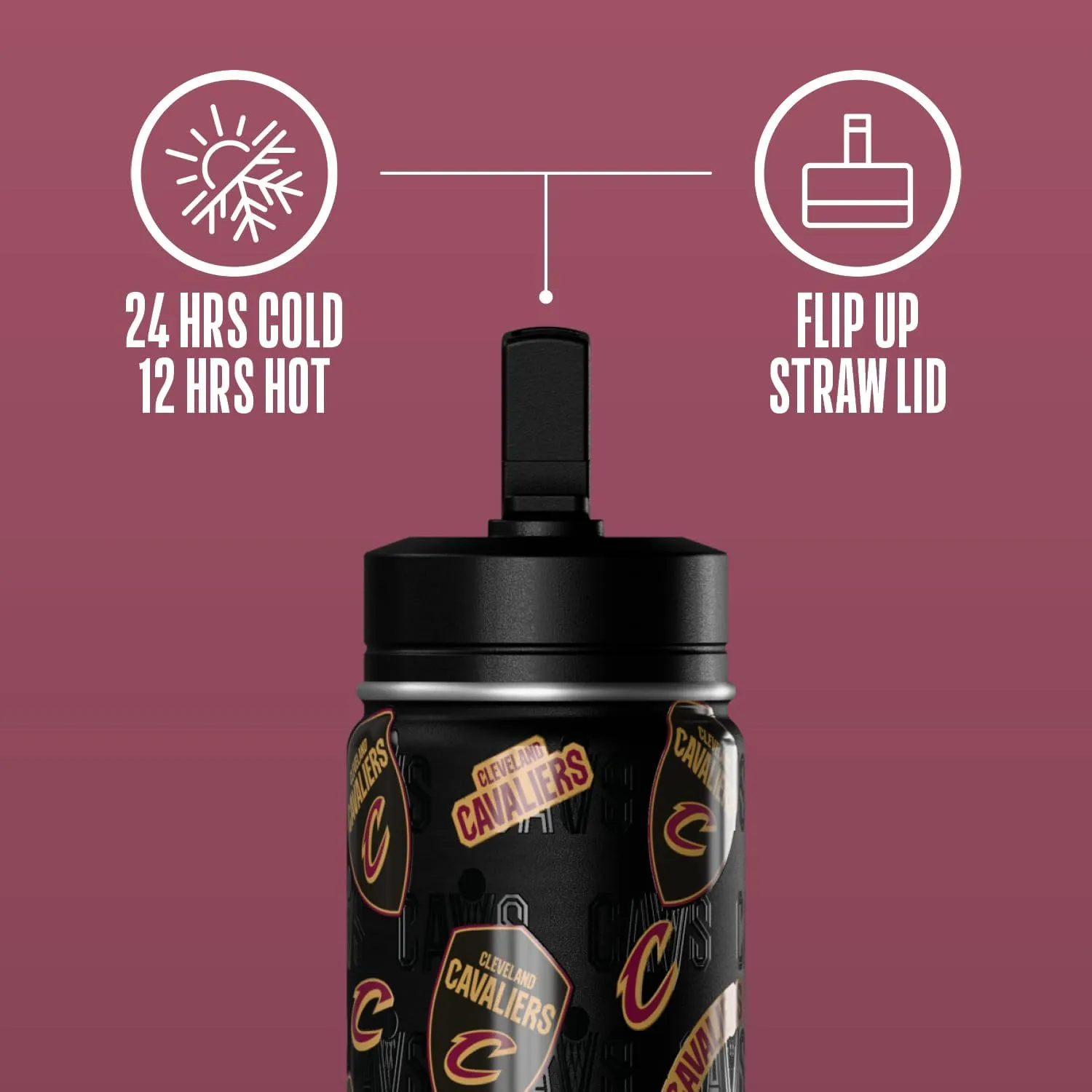 Hydrapeak x NBA Officially Licensed Cleveland Cavaliers 14oz Mini Kids Water Bottle with Straw Lid and Handle Reusable Stainless Steel Double Wall Insulated Spill Proof Sports Gift for Boys Girls