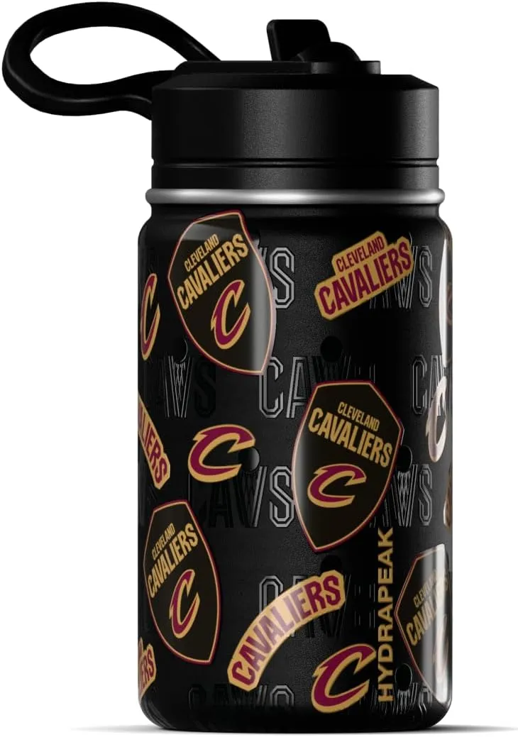 Hydrapeak x NBA Officially Licensed Cleveland Cavaliers 14oz Mini Kids Water Bottle with Straw Lid and Handle Reusable Stainless Steel Double Wall Insulated Spill Proof Sports Gift for Boys Girls