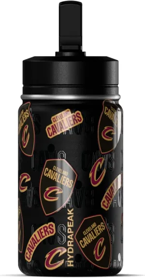 Hydrapeak x NBA Officially Licensed Cleveland Cavaliers 14oz Mini Kids Water Bottle with Straw Lid and Handle Reusable Stainless Steel Double Wall Insulated Spill Proof Sports Gift for Boys Girls