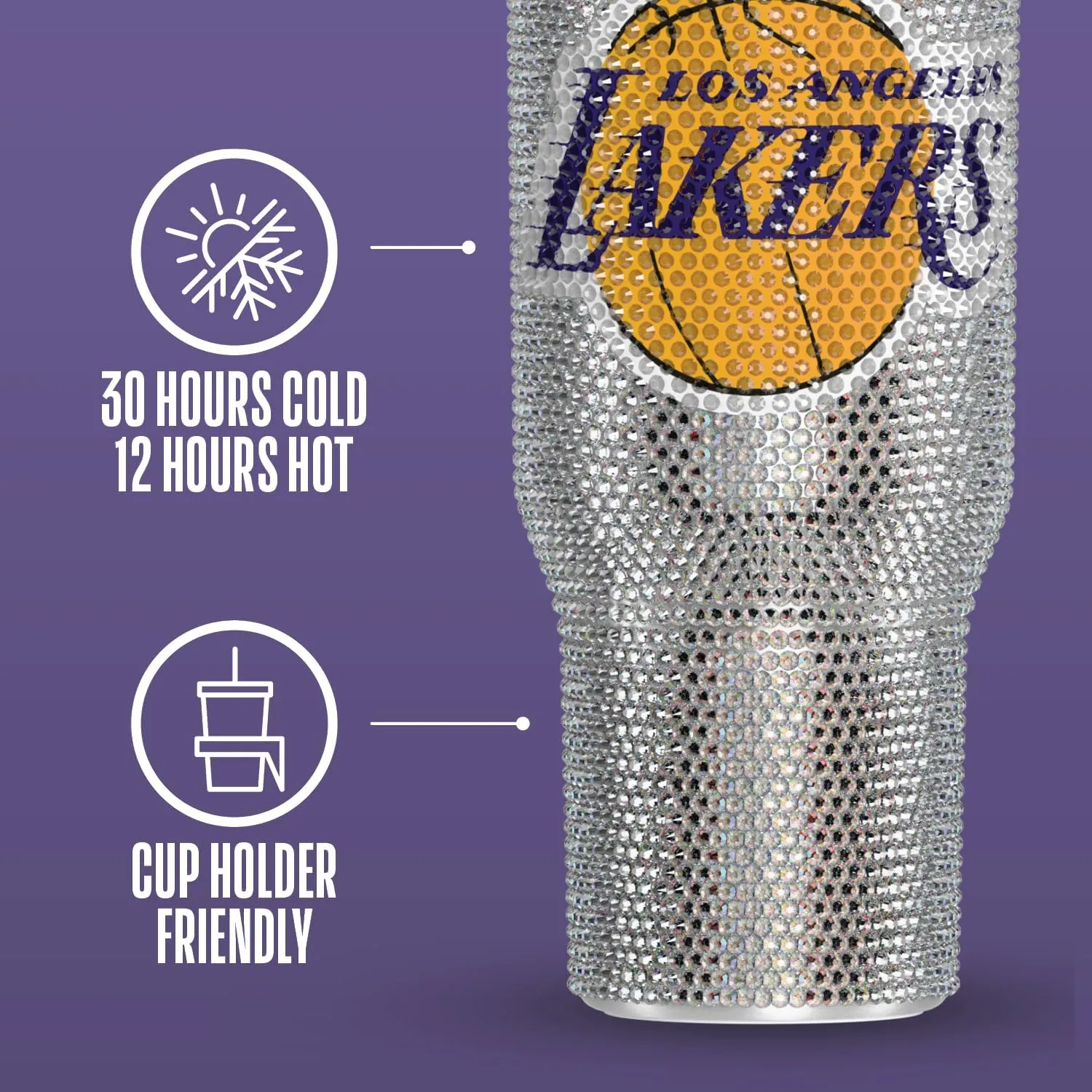 Hydrapeak x NBA Officially Licensed Los Angeles Lakers Voyager 40 oz Stainless Steel Bling Tumbler with Handle, Insulated Rhinestone Water Bottle With Straw & Lid, Includes Gift Box