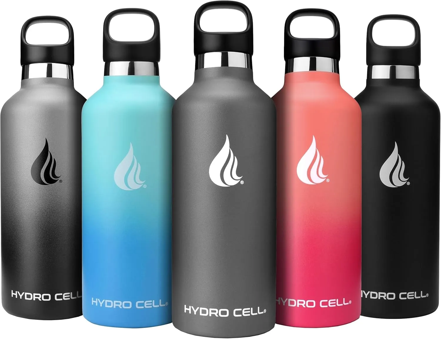 HYDRO CELL Stainless Steel Water Bottle with Straw & 2 Standard Mouth Lids (32oz 24oz 20oz 16oz) Keeps Liquids Hot or Cold w/Double Wall Vacuum Insulated Leak Proof Sport Design (Graphite 32oz)