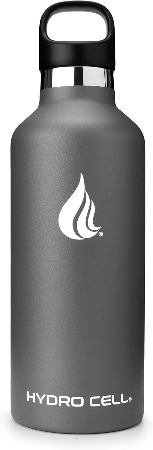 HYDRO CELL Stainless Steel Water Bottle with Straw & 2 Standard Mouth Lids (32oz 24oz 20oz 16oz) Keeps Liquids Hot or Cold w/Double Wall Vacuum Insulated Leak Proof Sport Design (Graphite 32oz)