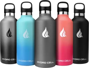 HYDRO CELL Stainless Steel Water Bottle with Straw & 2 Standard Mouth Lids (32oz 24oz 20oz 16oz) Keeps Liquids Hot or Cold w/Double Wall Vacuum Insulated Leak Proof Sport Design (Graphite 32oz)