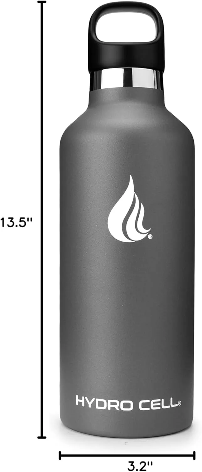 HYDRO CELL Stainless Steel Water Bottle with Straw & 2 Standard Mouth Lids (32oz 24oz 20oz 16oz) Keeps Liquids Hot or Cold w/Double Wall Vacuum Insulated Leak Proof Sport Design (Graphite 32oz)