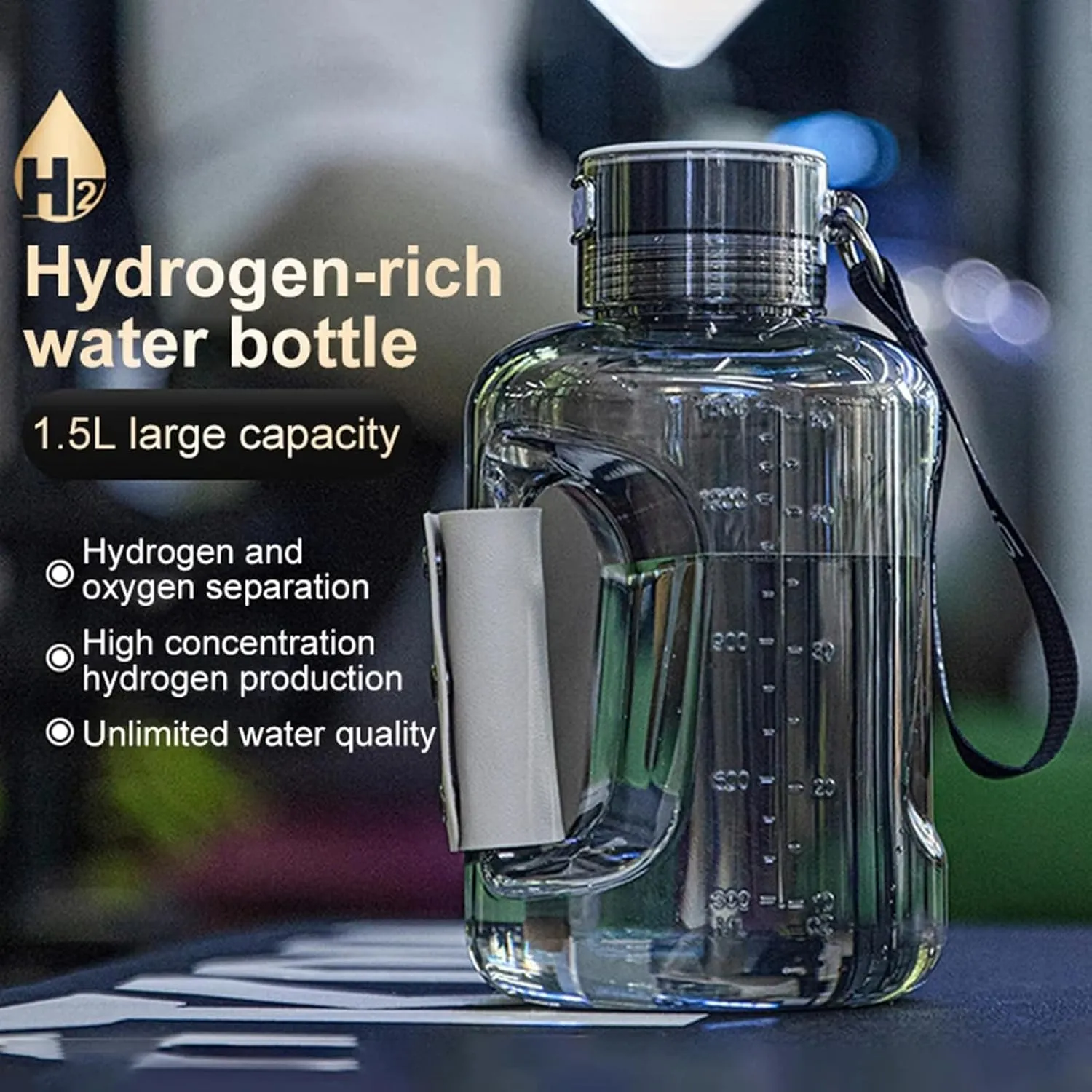 Hydrogen Water Bottle, 1.5L Hydrogen Rich Portable Sports Water Bottle, Molecular Hydrogen Water Generator, Large Capacity Battery Powered, for Daily Drinking