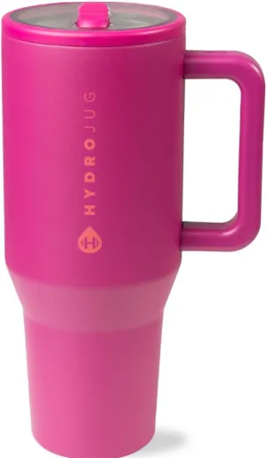 HydroJug Traveler - 40 oz Water Bottle with Handle & Flip Straw - Fits in Cup Holder, Leak Resistant Tumbler-Reusable Insulated Stainless Steel & Rubber Base - Gifts for Women & Men, Harvest Berry