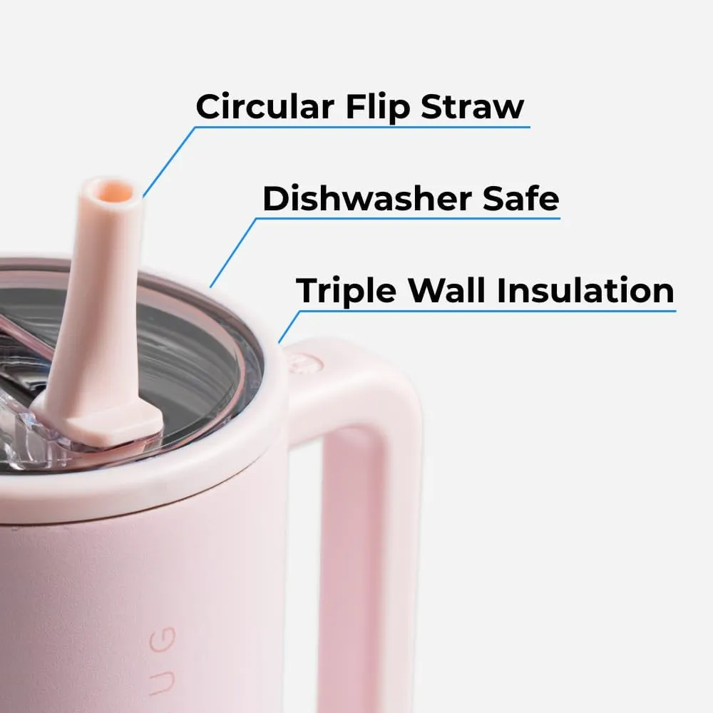 HydroJug Traveler - 40 oz Water Bottle with Handle & Flip Straw - Fits in Cup Holder, Leak Resistant Tumbler-Reusable Insulated Stainless Steel & Rubber Base - Gifts for Women & Men, Harvest Berry